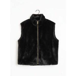 Zara Woman Hooded Black Fur Vest, XS
